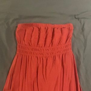 A line strapless coral dress